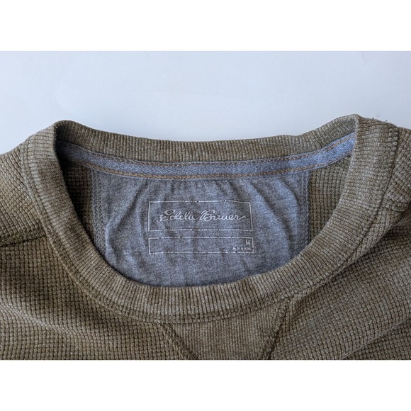 Eddie Bauer Men's Sz M  Pullover Sweater Crew Neck Thermal Cotton Green Solid - Picture 4 of 8